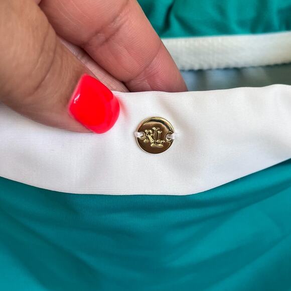 Lauren Ralph Lauren Halter One Piece Swimsuit Bathing Suit Size 10 Green Beach - Picture 6 of 8